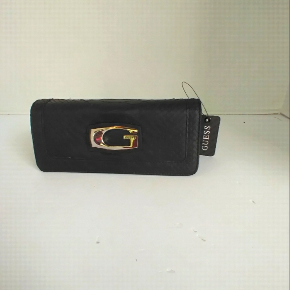 Guess Black Wallet Clutch Snake Print Snap Closure Zip Around New with Tags